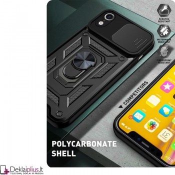 5in1 smūgiams atsparus dėklas su žiedu ir kameros apsauga - juodas (Apple Iphone XR)